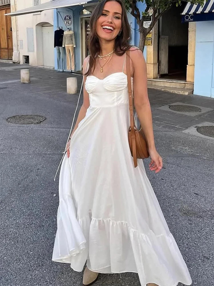 Trendix Soild Suspender Dress Women Street Casual Loose Sexy Off Shoulder Sleeveless Maxi Dress Vacation Party Beach Long Dress