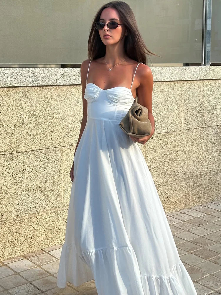 Trendix Soild Suspender Dress Women Street Casual Loose Sexy Off Shoulder Sleeveless Maxi Dress Vacation Party Beach Long Dress